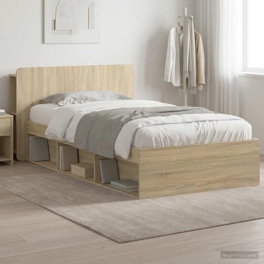 Sengeramme med oppbevaring Sonoma eik 90 x 190 cm