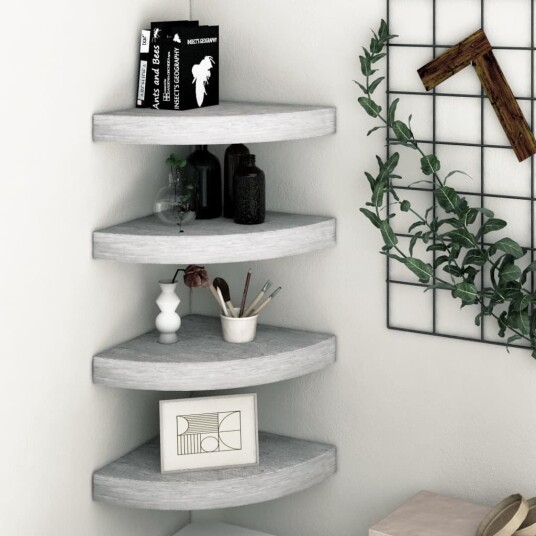 vidaXL Hj?rnehyller vegghengt 4 stk betonggr? 35x35x3,8 cm MDF vidaXL Hj?rnehyller vegghengt 4 stk betonggr? 35x35x3,8 cm MDF