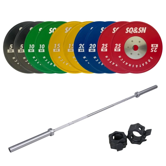 SQ&SN Vektløftning Vektstangsett 150 kg Farget + 20 kg Stang