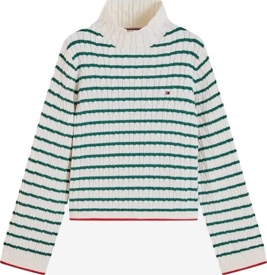 Tommy Hilfiger Cable Mock Neck Sweater   RURAL GREEN STRIPE   152