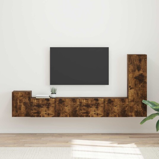 TV benksett Veggmontert 3 pcs Røkt eik Konstruert tre TV benksett Veggmontert 3 pcs Røkt eik Konstruert tre