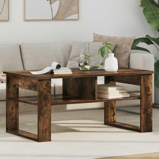 Kaffebord med lagring Røkt eik 96 x 54 x 44 cm Konstruert tre