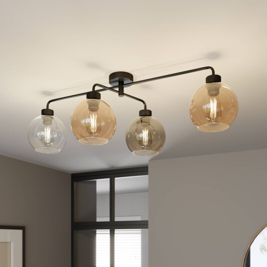 TK Lighting Taklampe Cubus med fire lys klar/amber/grå