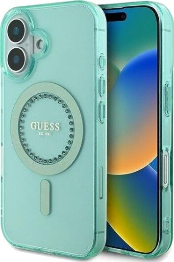 GUESS IML Rhinestones MagSafe iPhone 16 Case - Green