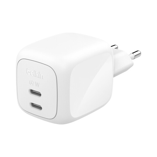 Belkin 67W Dual USB-C PD Vegglader - Hvit Belkin 67W Dual USB-C PD Vegglader - Hvit