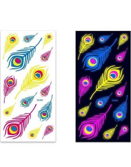 Ark med Fluorescerende Fjærtatoveringer UV Fake Tattoo