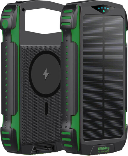 4smarts Titanpack UltiMag 20W Solcelle Powerbank 20000 mAh USB-C & 2 x USB-A - Svart/Grønn 4smarts Titanpack UltiMag 20W Solcelle Powerbank 20000 mAh USB-C & 2 x USB-A - Svart/Grønn
