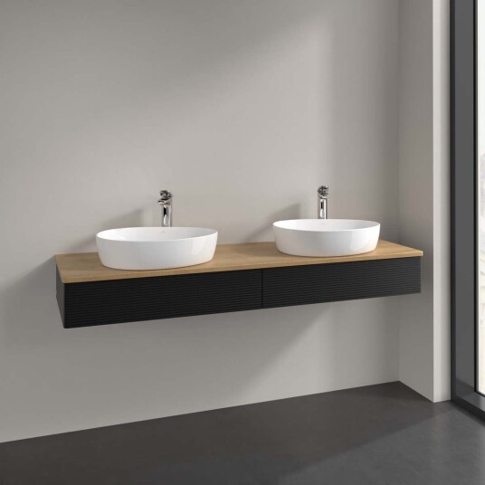 Villeroy & Boch Antao Servantskap med 2 skuffer 160x50x19 cm u/lys Sort Matt/Eik