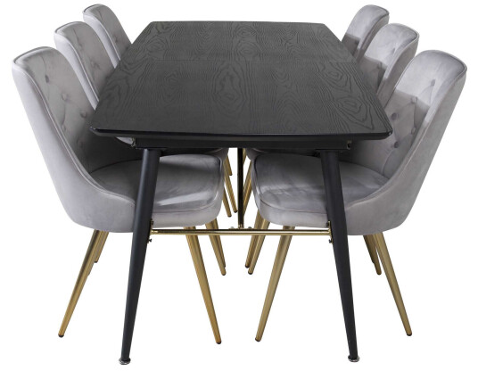 Venture Design Black Veneer & Velvet spisegruppe Svart/svart 6 st stoler & bord 180 x 85 cm