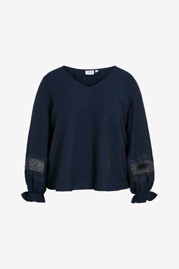 Evoked Vila Topp viMida V neck L/S Top/cur Blå Evoked Vila Topp viMida V neck L/S Top/cur Blå