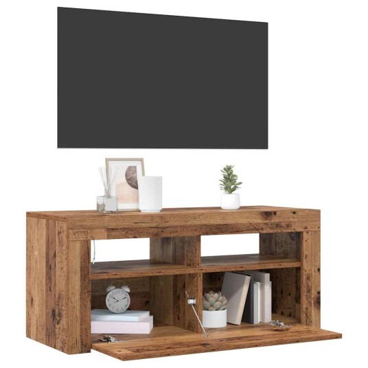 TV-benk med LED-lys gammelt tre 90x35x40 cm konstruert tre 8721158437785 TV-benk med LED-lys gammelt tre 90x35x40 cm konstruert tre 8721158437785