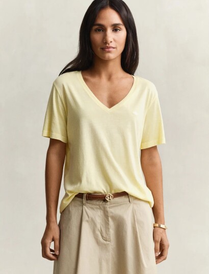 Gant Reg Washed Shield V Neck T Shirt Yellow M