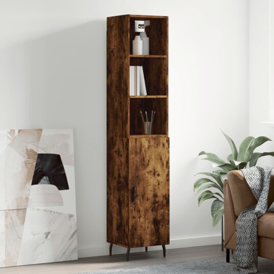 vidaXL Highboard røkt eik 34,5x34x180 cm konstruert tre 8720845930257