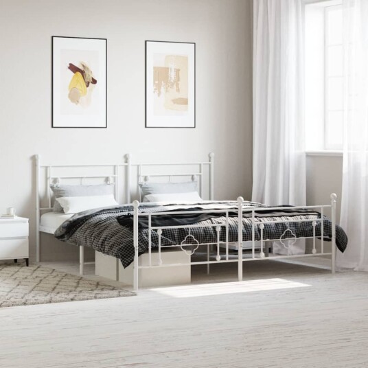 vidaXL Sengeramme i metall med hode- og fotgavl hvit 183x213 cm 8721012249448