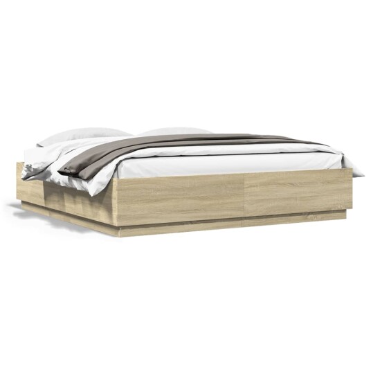  Sengeramme med LED-lys sonoma eik 200x200 cm konstruert tre 8721012273207