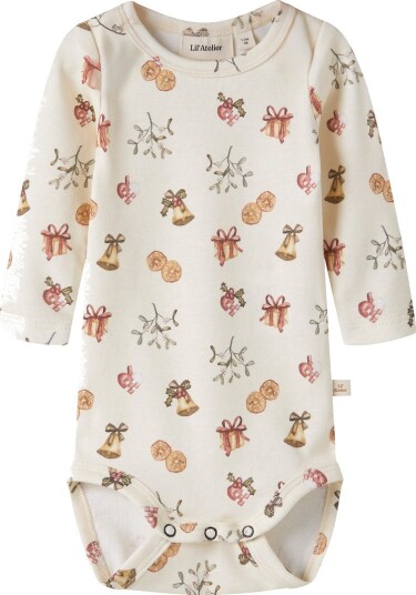 Lil" Atelier Body I/e - Slim - NbnLayo - Turtledove/Gammel jul - Lil Atelier - 56 - Langermet Body Beige Brun Grønn Rød