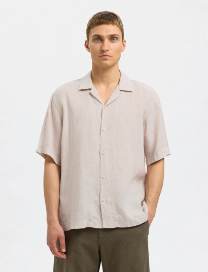 Selected Slhrelaxkylian Mix Ss Shirt Resort - Beige - L