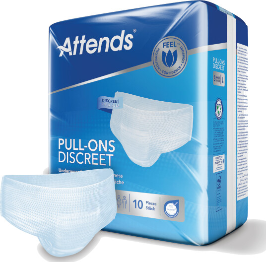 Attends Pull Ons Discreet Underwear 3L Buksebleie Large 10 stk.