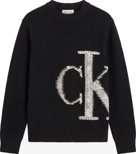 Calvin Klein Jeans Ls Lambswool Blend Monogram Crew BLACK L
