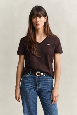 Shield t skjorte med v hals DEEP BROWN XXXL