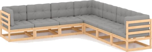 vidaXL Hagesofagruppe med puter 7 deler heltre furu