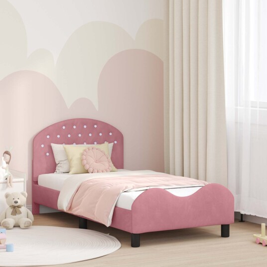 vidaXL Barneseng med hodegavl med hodegjerde Rosa 80 x 160 cm Fløyel