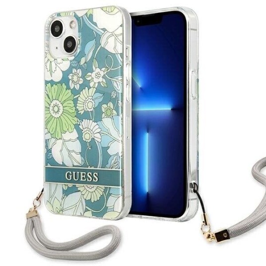 Guess Case For Iphone 13 Mini 5,4&Amp Amp Quot  Guhcp13shflsn Hard Case Green Flower Cord