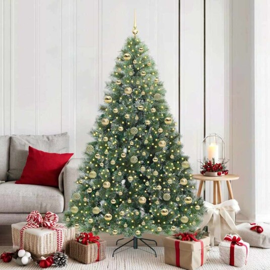 Kunstig juletre med 300 LED med stativ grønn 180 cm PE og PVC Kunstig juletre med 300 LED med stativ grønn 180 cm PE og PVC