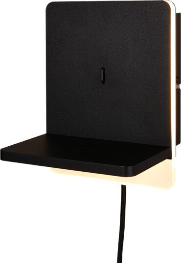 Fairfield vegglampe 9W 3000 Kelvin med USB 3-step dim Svart