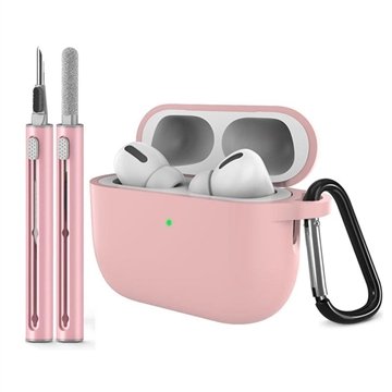 AirPods Pro 3 silikonetui med karabinkrok og rengjøringspenn Rosa
