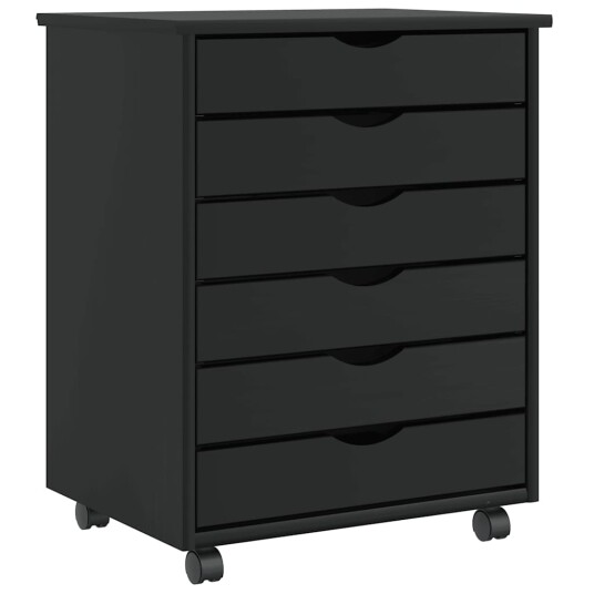  Rulleskap med skuffer MOSS svart heltre furu 8721158359698
