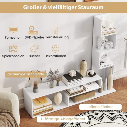 TV stativ i tre med bokhylle for 50" TV er – hvit