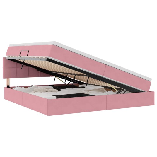 Seng med Oppbevaring med madrass Rosa 200 x 200 cm Fløyel Seng med Oppbevaring med madrass Rosa 200 x 200 cm Fløyel