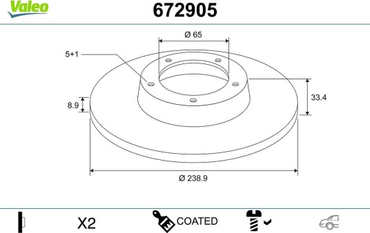 VALEO 672905 Bremseskive