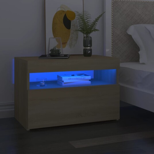 vidaXL Nattbord med LED-lys sonoma eik 60x35x40 cm konstruert tre vidaXL Nattbord med LED-lys sonoma eik 60x35x40 cm konstruert tre