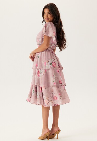 Goddiva Floral Flutter Tiered Midi Dress Goddiva Floral Flutter Tiered Midi Dress