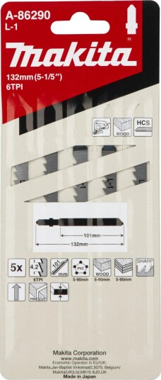 Makita A-86290 Stikksagblad - 132 mm, HCS, T-feste - 5 stk