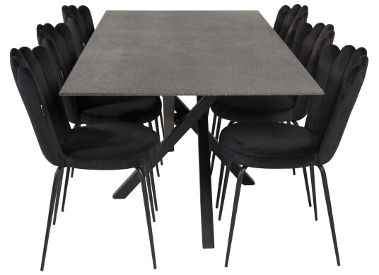 Venture Design Piazza & Limhamn spisegruppe Grå/svart 6 st stoler & bord 180 x 90 cm