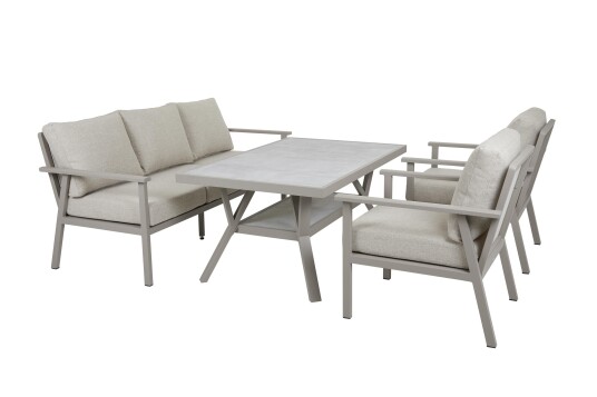 Brafab Samvaro sofagruppe Khaki med sand pute 3 seter sofa 2st lenestoler & bord 140x90 cm