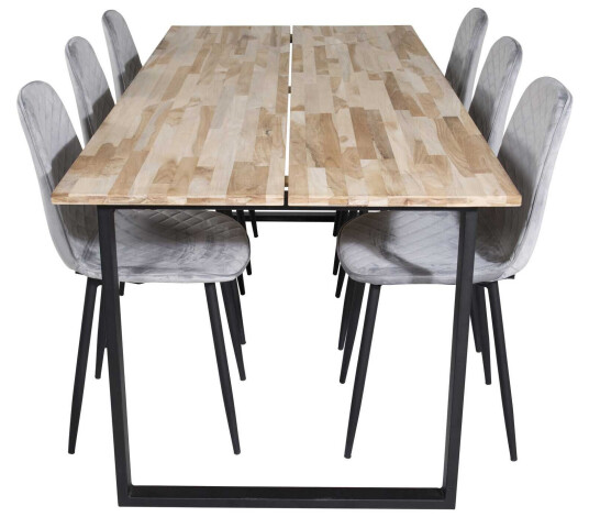 Venture Design Cirebon & Polar spisegruppe Natur/grå 6 st stoler & bord 200 x 90 cm