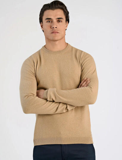 Lindbergh 100% Recycle Knit Round Neck - Beige - XXXL