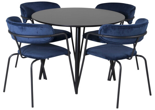 Venture Design Plaza & Arrow spisegruppe Svart/blå 4 st stoler & bord 100 cm