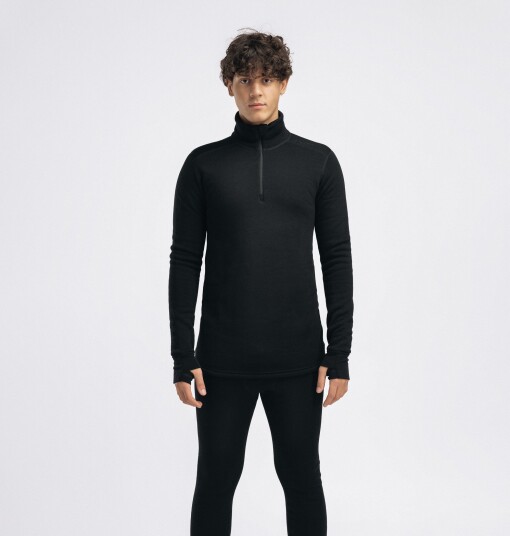 Aclima FleeceWool V2 Polo Half Zip Herre Jet Black L