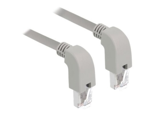 Delock Koblingskabel Rj-45 Hann Vinklet Nedover Til Rj-45 Hann Vinklet Nedover 50 Cm S/Ftp Cat 6A Med Støvel Halogenfri Grå