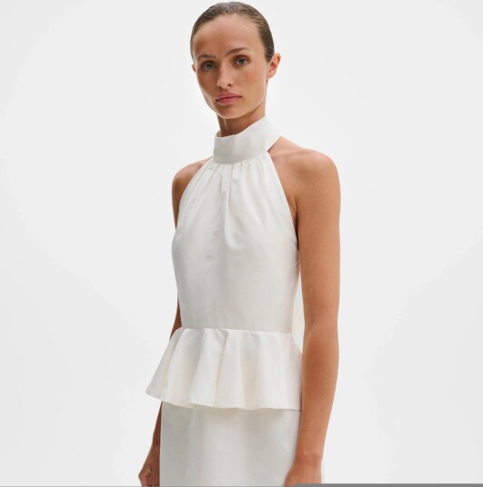 Malina Katy Jacquard Ruffled Halterneck Mini Dress White 40 Malina Katy Jacquard Ruffled Halterneck Mini Dress White 40