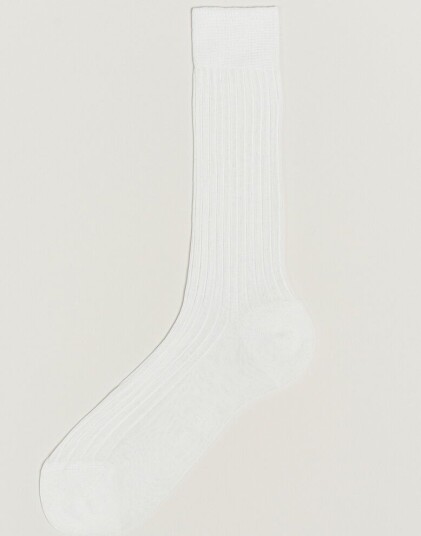 Bresciani Cotton Ribbed Short Socks White