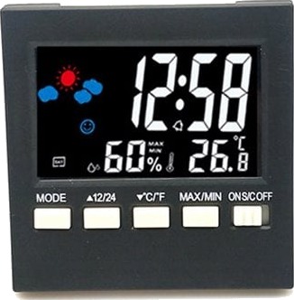 Digital klokke med termometer og fuktmåler