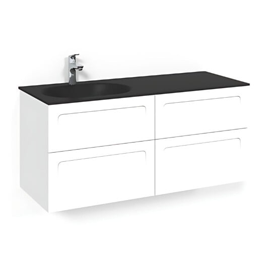 Macro Design Crown Servantskap 4-skuff - med Venstre Glasservant 120cm Hvit / Shape Glass Edge Svart Macro Design Crown Servantskap 4-skuff - med Venstre Glasservant 120cm Hvit / Shape Glass Edge Svart