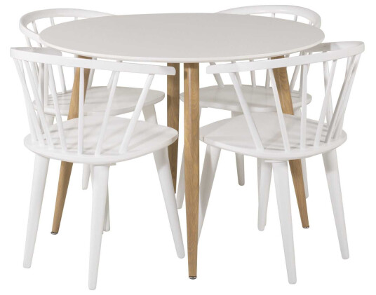 Venture Design Plaza & Bobby spisegruppe Hvit/hvit 4 st stoler & bord 100 cm