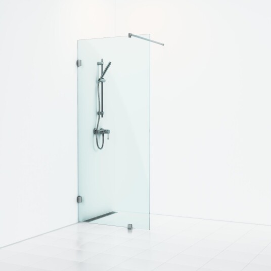 Svedbergs 180° dusjvegg fast, 98 cm, klart glass, krom profil